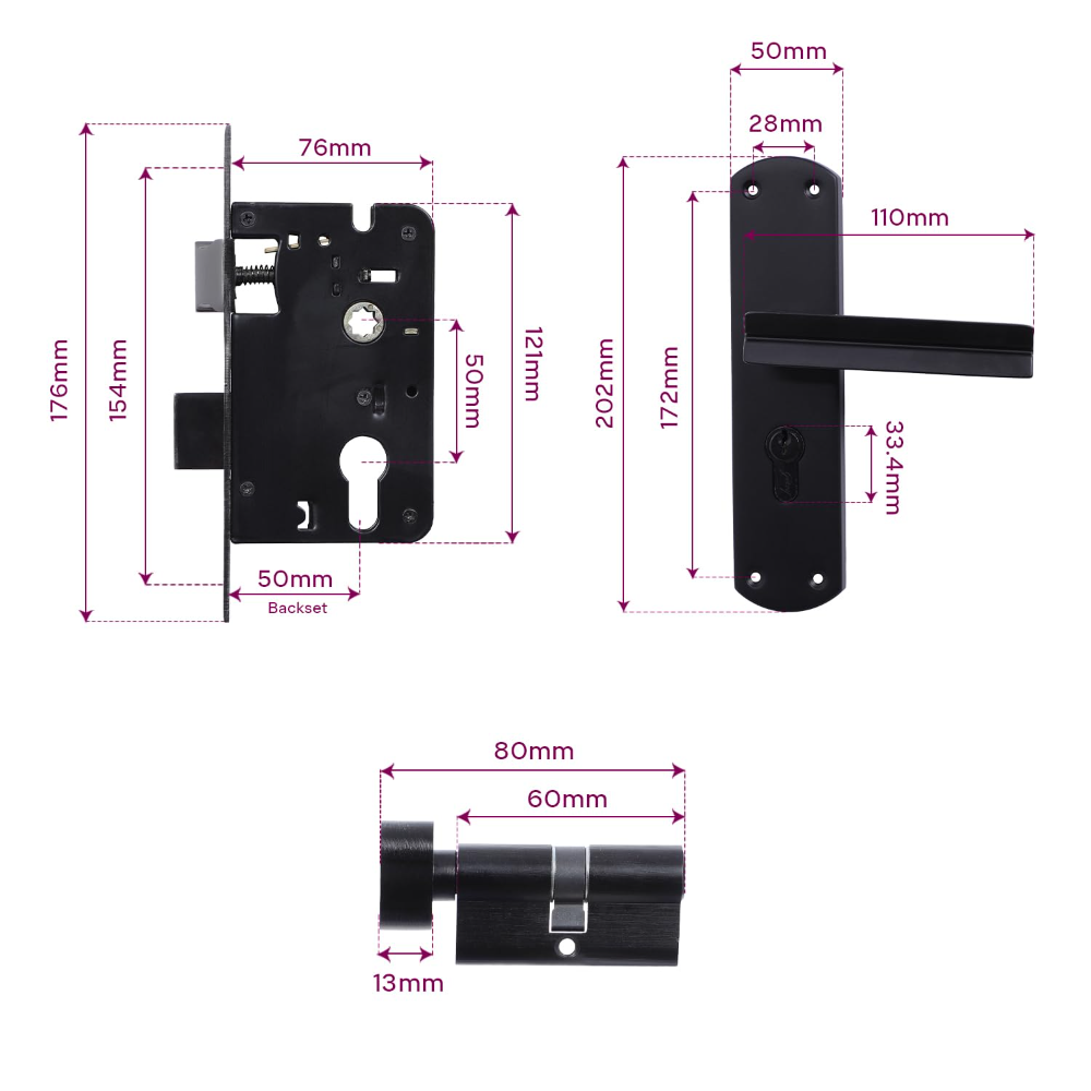 Godrej Mortise Lock I EuroProfile 60mm Cylinder | EM05 | Double Throw Deadbolt | Common Keys | Reversible Latch | Matte Black Finish | Anti-Corrosion Brass Body | 5 Year Warranty